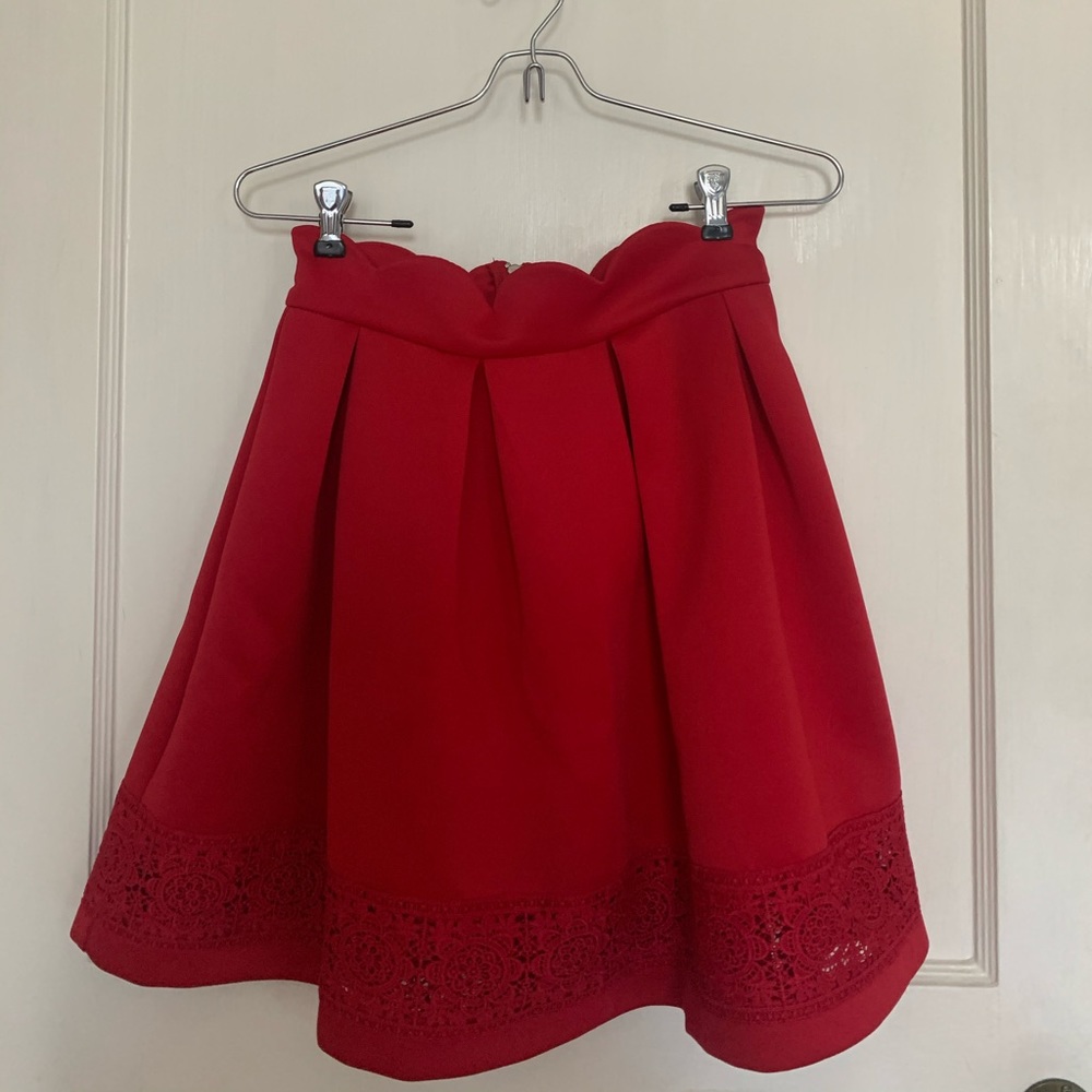 Francesca’s Melea Scalloped Red Scuba Skirt